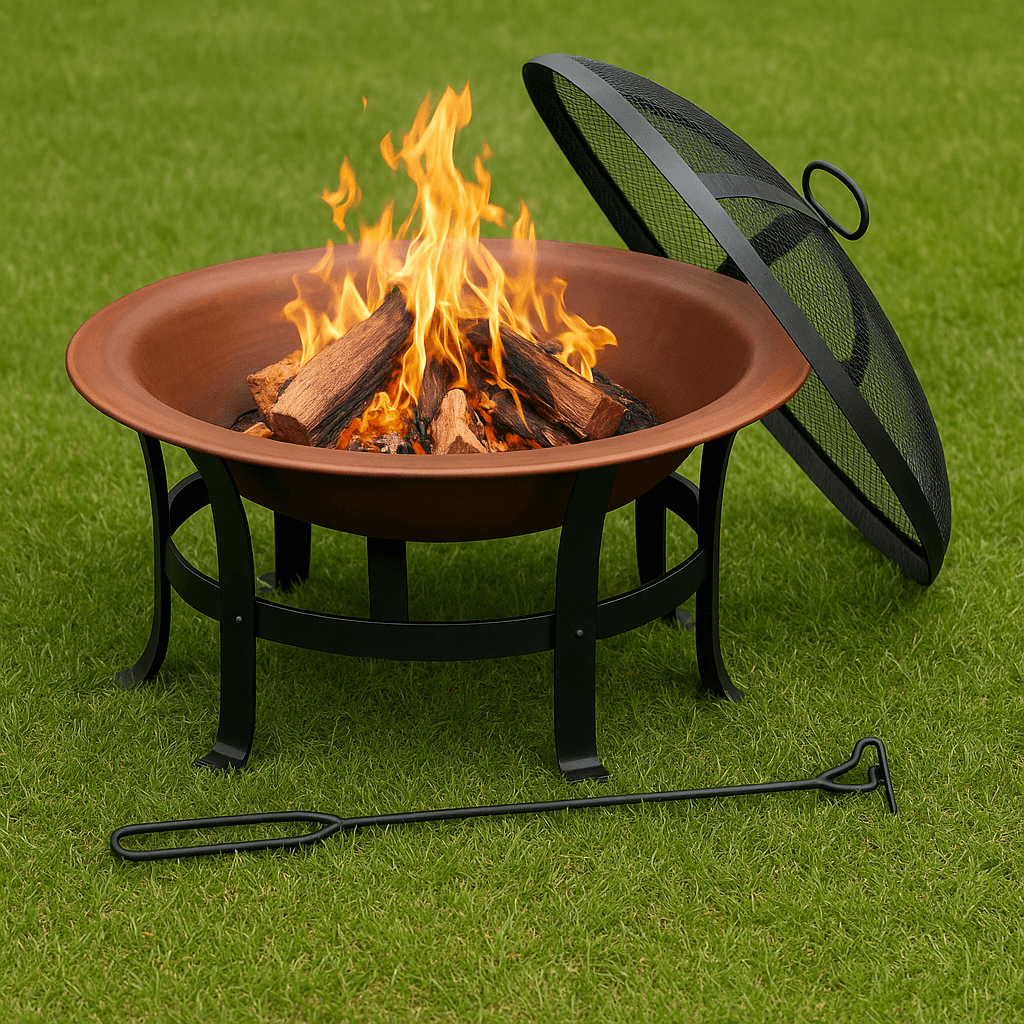 30 Inch Outdoor Wood Burning Fire Pit With Copper Finish And Mesh Screen 30 Inch Outdoor Wood Burning Fire Pit With Copper Finish And Mesh Screen