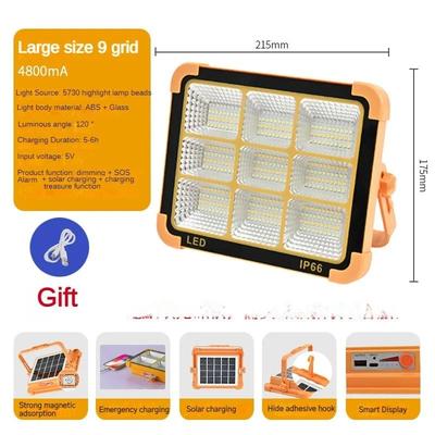 Camping Lantern Solar Rechargeable LED Tent Light With Magnet Powerful Flashlight & Power Bank For Emergency,Repair Use 9gird 4800ma