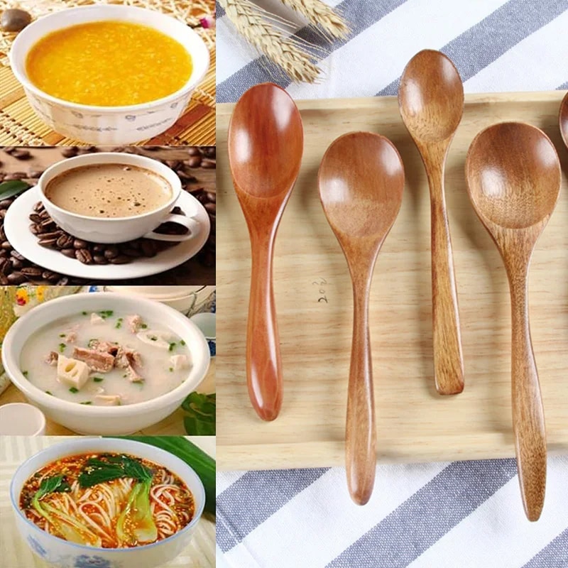 1PC Wooden Spoon Kitchen Cooking Utensil Tool Long Handle Teaspoon Soup Spoon Tableware Honey Milk Wooden Spoo 3