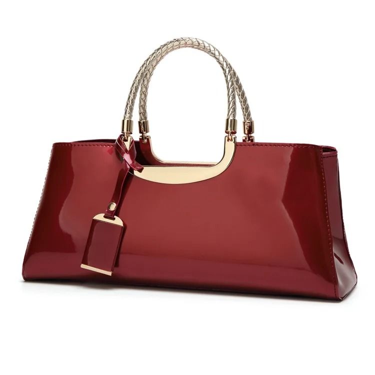 Patent Leather Bag Shoulder Bag Handbag Wedding Bag Bridal Bag Banquet Bag Tote Bag, Patent Leather Bag Shoulder Bag Handbag Wedding Bag Bridal Bag Banquet Bag Tote Bag, Burgundy 34cm11cm15cm