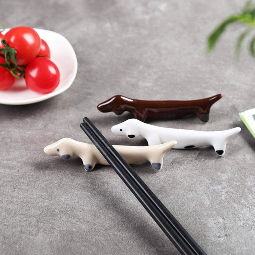 Cute Ceramic Dachshund Dog Chopsticks Holder: Adorable Tableware Rack Stand Brown
