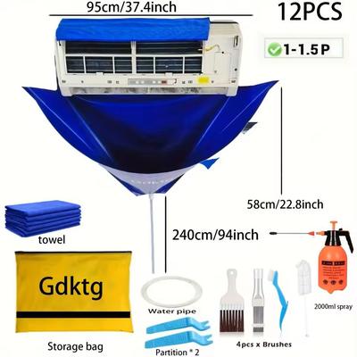 Air Conditioner Cleaning Cover Kit Waterproof Dust Protection Set 9000 18000 Btu 11pc