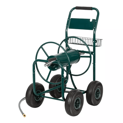 Heavy Duty Garden Metal Hose Reel Cart With Storage Basket 300ft Capacity, 10" Pneumatic Wheels For Yard & Landscaping Heavy Duty Garden Metal Hose Reel Cart With Storage Basket 300ft Capacity, 10" Pneumatic Wheels For Yard & Landscaping