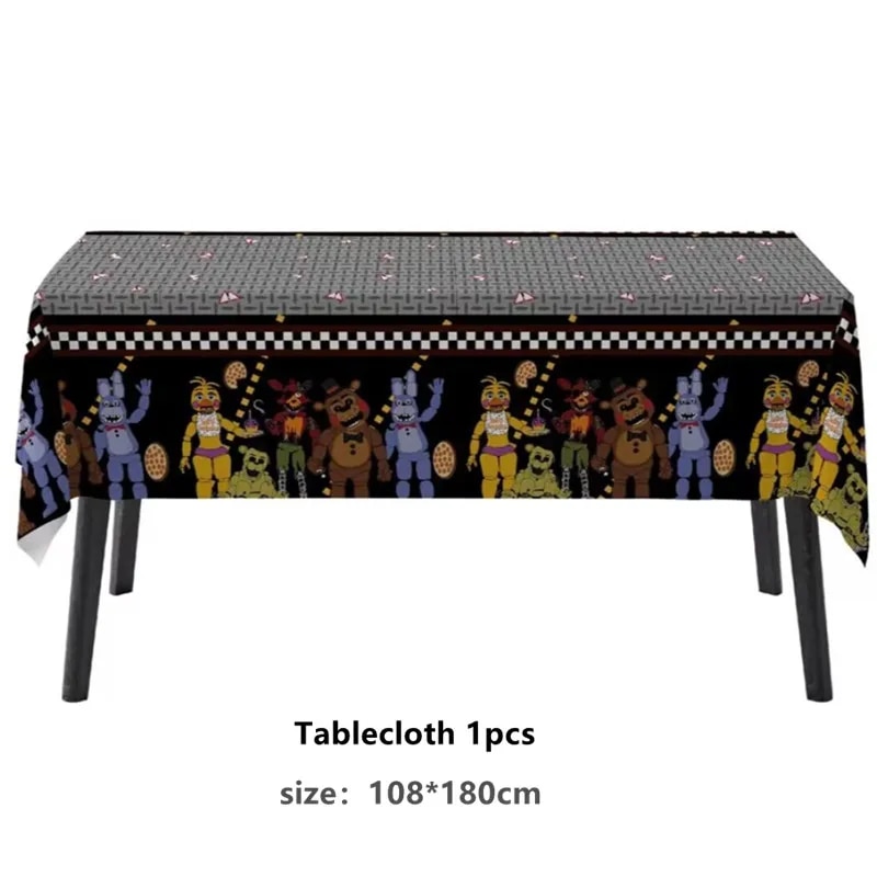 FNAF Five Nights At Freddy's Birthday Party Decorations: Kids Disposable Tableware Set With Cups, Plates, Napkins, Straw Tablecloth 1pcs