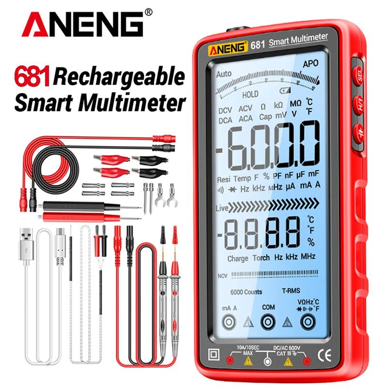 Digital Multimeter, Rechargeable True RMS Voltage & Current Tester With LCD Display And Non Contact Voltage Detection red Pro