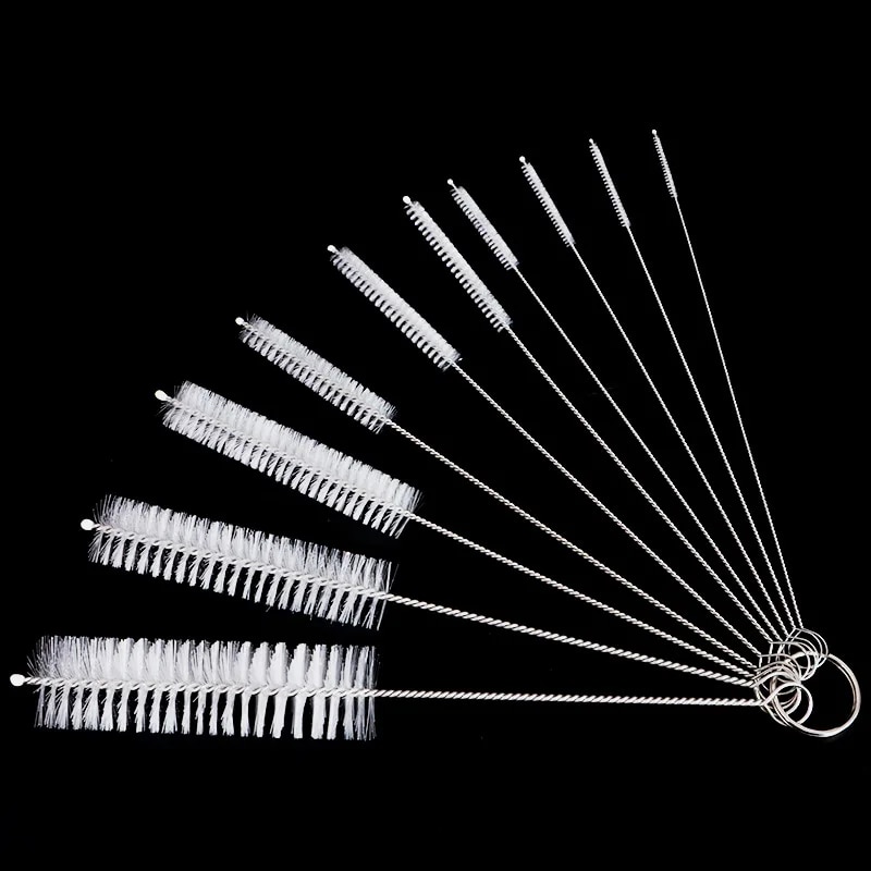 10 Piece Stainless Soft Hair Suction Glass Tube Cleaner Brushes Nylon Bottle & Fish Tank Pipe Brush Set For Household White