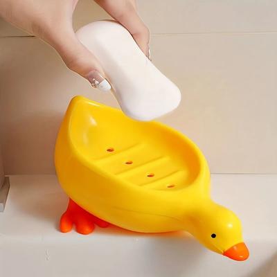 Cute Yellow Duck Cartoon Soap Dish, Drainable Soap Holder For Bathroom Accessories yellow
