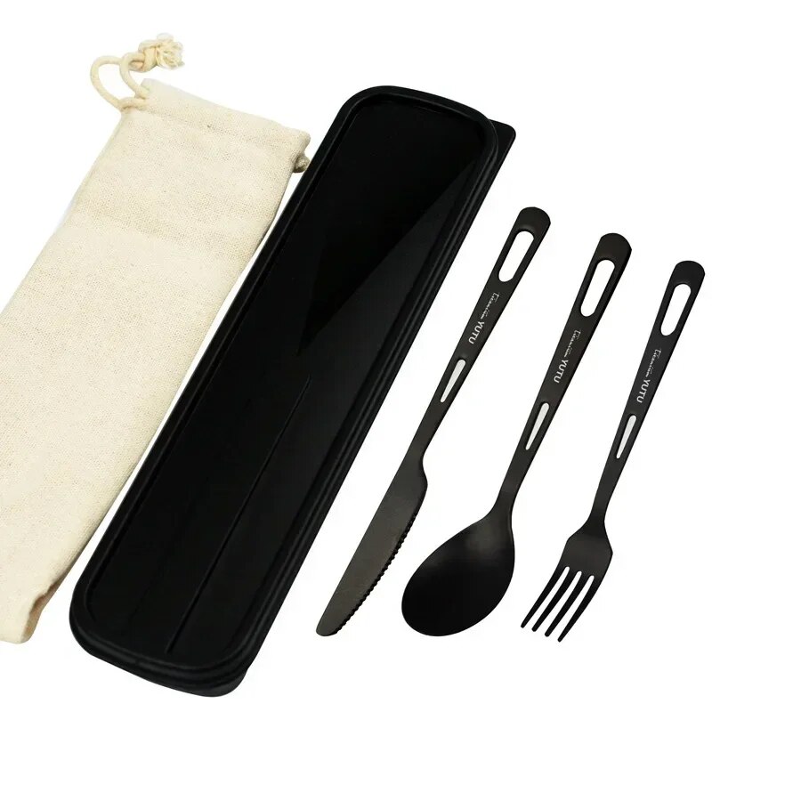 Pure Titanium Tableware Set: Outdoor & Household Frosted Knife, Fork, Spoon, Chopsticks Travel Camping Cutlery Set 3 Piece Set B