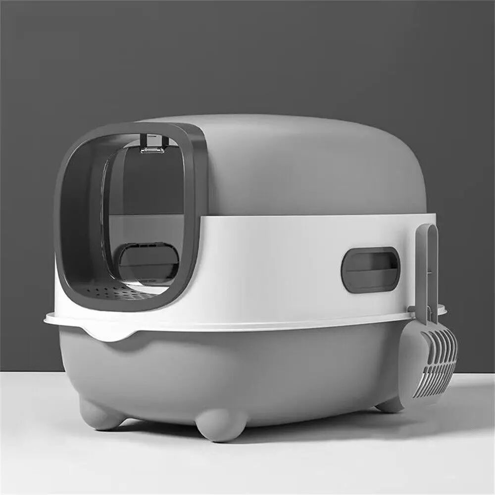 Oval Oblong Hooded Cat Litter Box Tray, Front Entry Toilet With Litter Scoop For Kittens & Small Cat Breeds Oval Oblong Hooded Cat Litter Box Tray, Front Entry Toilet With Litter Scoop For Kittens & Small Cat Breeds