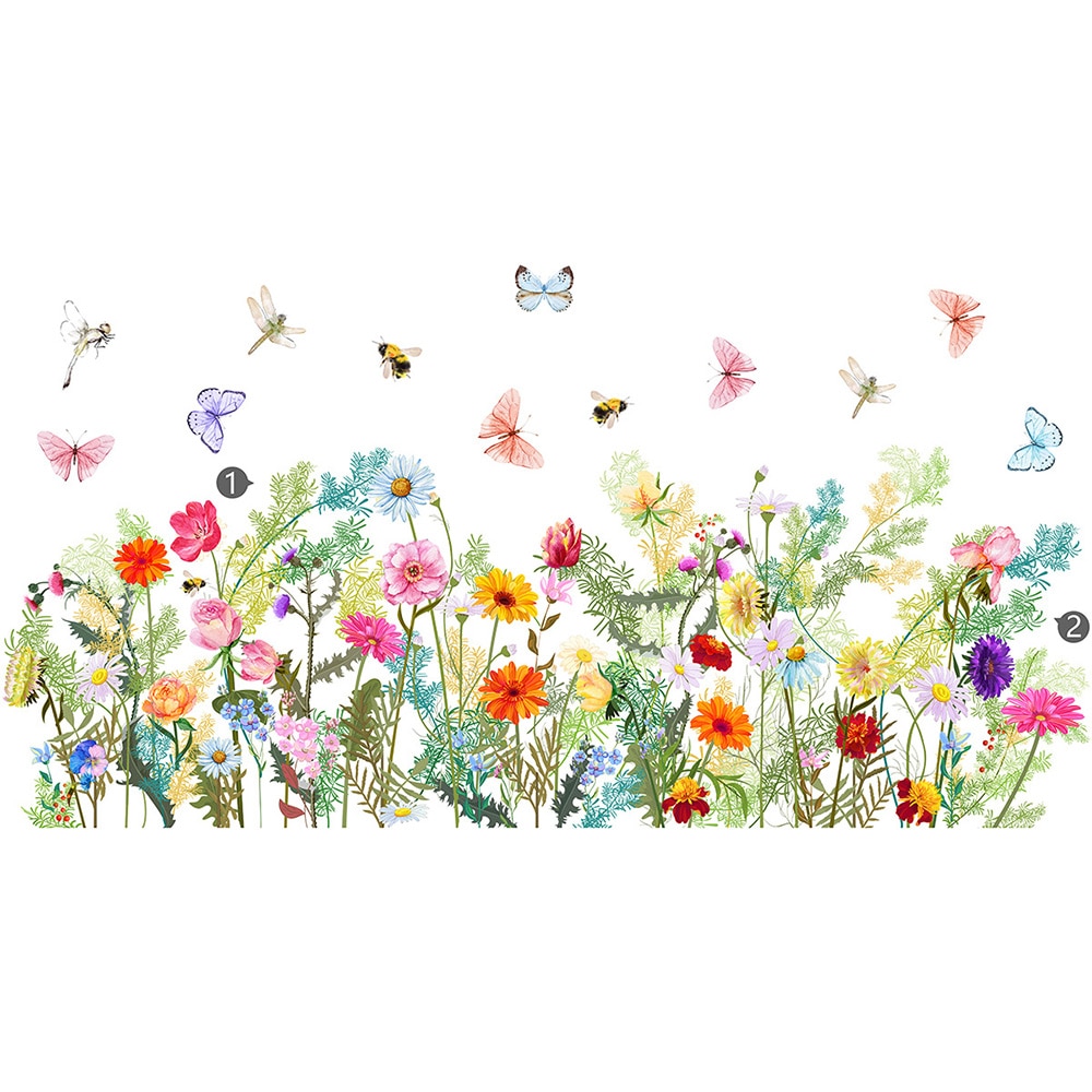 1PC Butterfly Flowers Wall Stickers For Living Room Bedroom Background Wall Decor Room Decoration Decals Wallpaper SU2310356