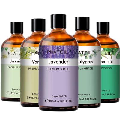PHATOIL 100ml Essential Oil Set Eucalyptus, Lavender, Vanilla, Jasmine, Lemon & Bergamot For Aromatherapy & Candle Mak 100ml lemon Eucalyptus