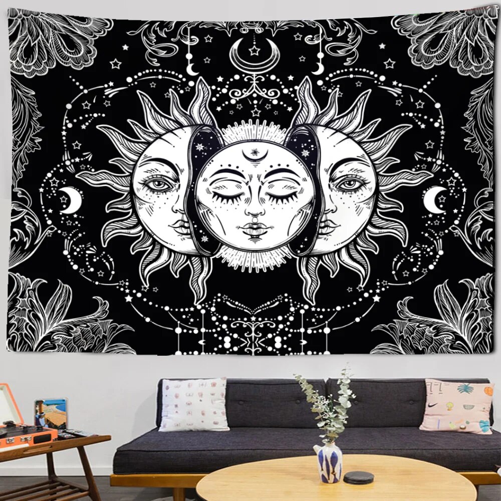 White Black Sun Moon Tapestry Wall Hanging Hippie Dorm Decor 150cm X 100cm gt089 2
