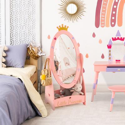 360 Rotating Kids Full Length Mirror With Storage Shelf, Freestanding Dressing Mirror For Children 360 Rotating Kids Full Length Mirror With Storage Shelf, Freestanding Dressing Mirror For Children