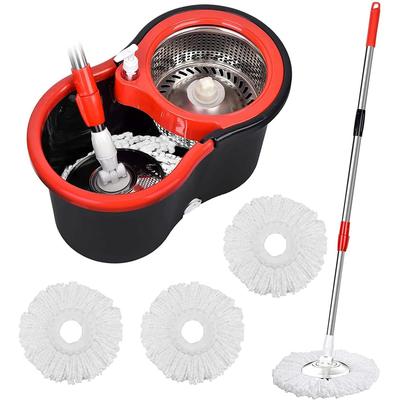 Stainless Steel 360 Spin Mop Set With Wring System, 3 Microfiber Heads & Extendable Handle For All Floors Stainless Steel 360 Spin Mop Set With Wring System, 3 Microfiber Heads & Extendable Handle For All Floors
