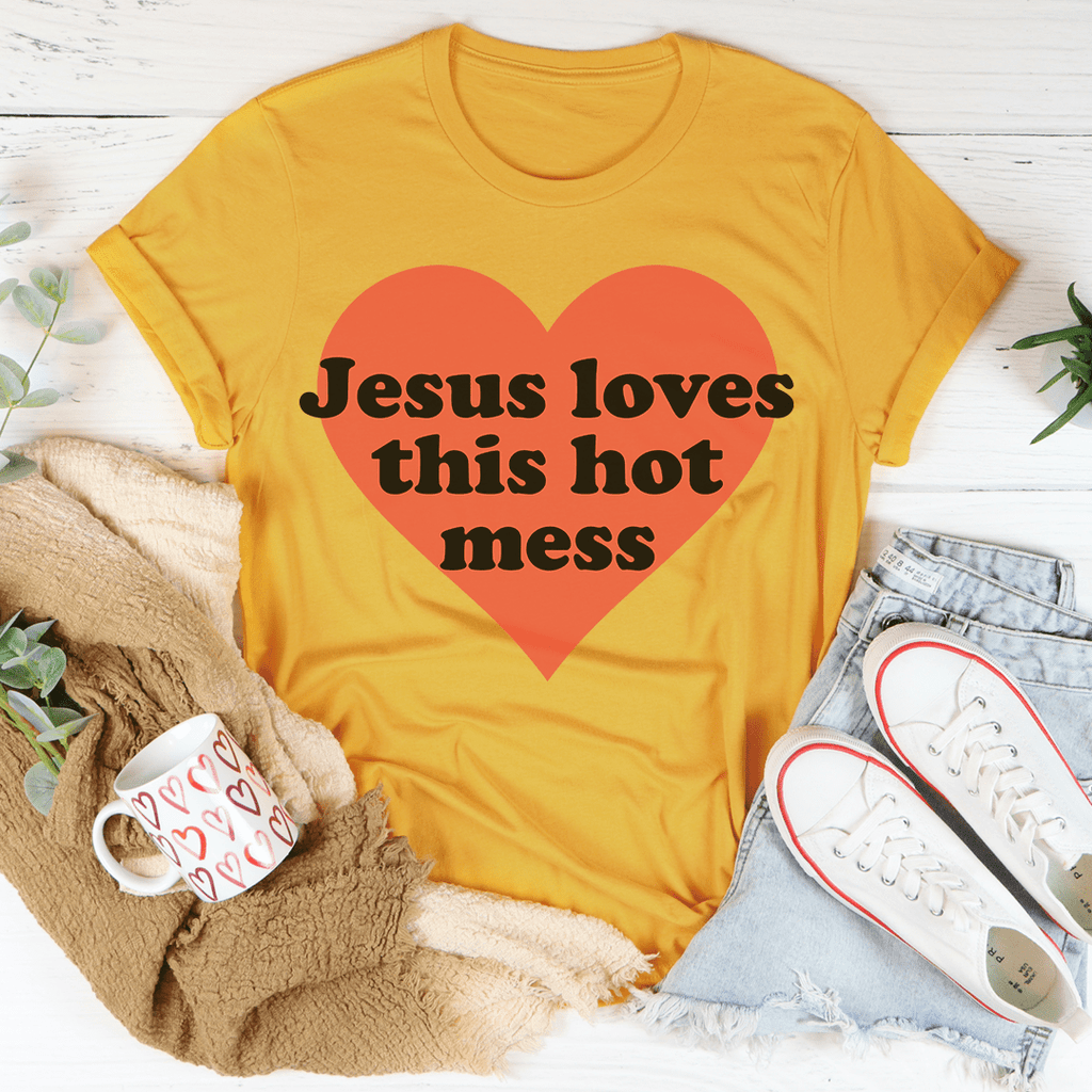 Jesus Loves This Hot Mess Tee Heather Prism Peach 3XL