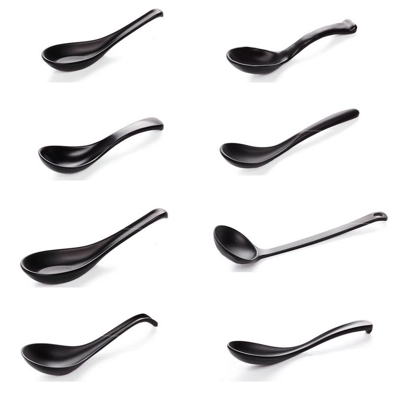Black Matte Plastic Spoon Ladle: Imitation Ceramic Melamine Ramen Soup Bowl Restaurant Tableware Supplies h