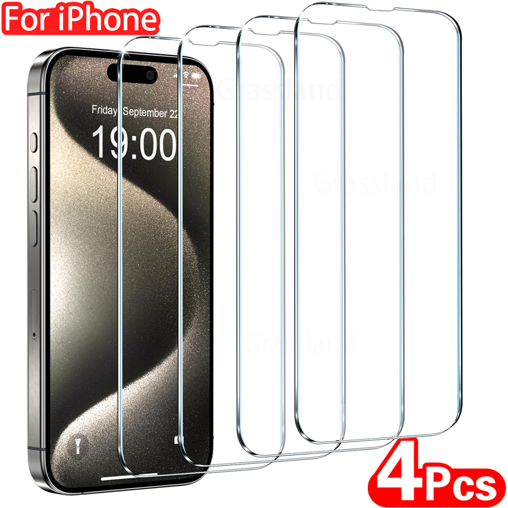 4Pcs Tempered Glass For IPhone 16 15 14 13 12 11 Pro Max Screen Protector For IPhone 7 8 Plus X XS Max XR Protective Glass Film for Iphone 11 4 Pieces