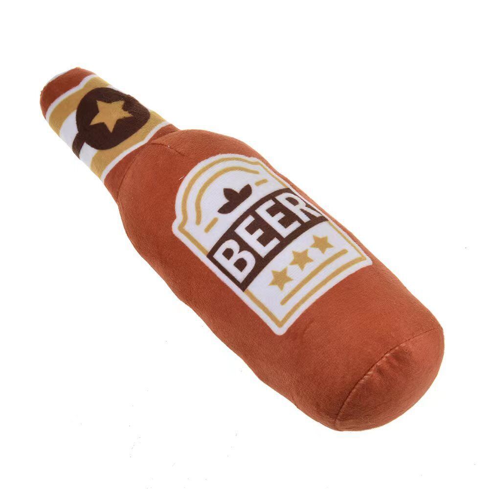Printed Beer Bottle Shape Dog Plush Toy: Squeaky, Bite Resistant Chew For Clean Teeth Interactive Pet Supplies Orange