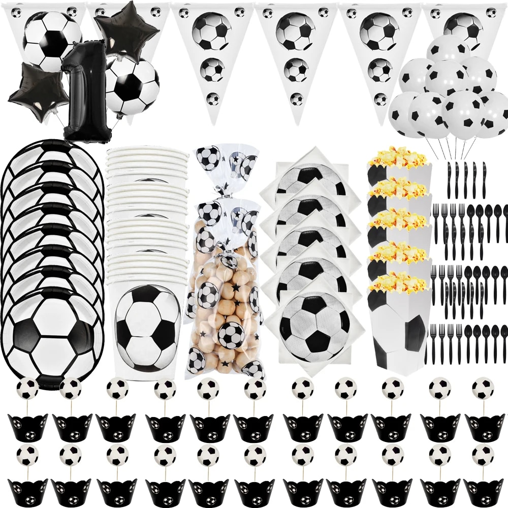 Football Theme Disposable Tableware Set For Sporty Boy Birthday Party & Baby Shower: Soccer Pattern Cups, Plates, Straws 10pcs Plates