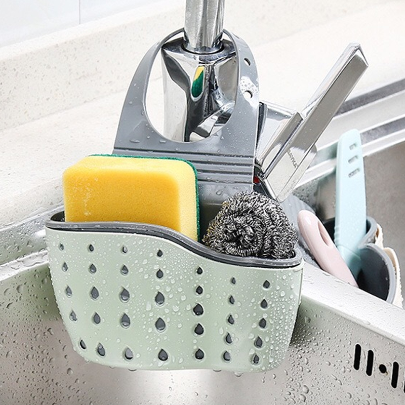 Kitchen Storage Drain Basket Soap Sponge Holder Kitchen Sink Holder Adjustable Sponge Shelf Hanging Drain Basket Kitchen Beige