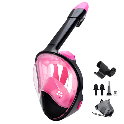 Full Face Snorkel Mask With Wide View And Camera Mount pinkblack l xl
