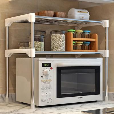 Stainless Steel 2 Layer Microwave Oven Shelf: Detachable Rack For Kitchen Organization And Home Storage 2