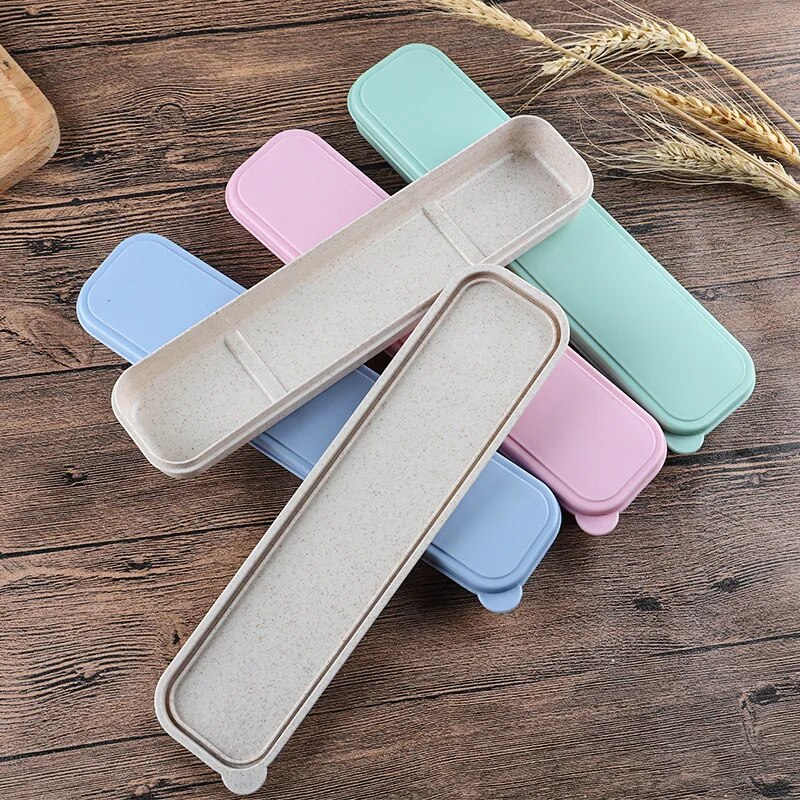 Portable Tableware Box: Flip Cover Cutlery Case For Environmentally Friendly Spoon Storage Household Supplies Pink