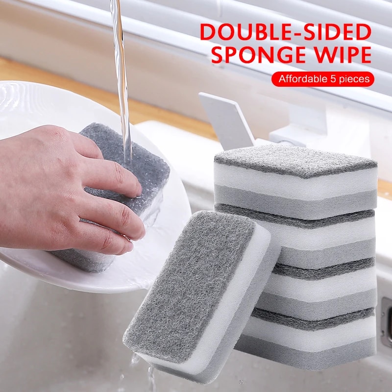 5PCS Double sided Pot Washing Sponges | Household Scouring Pads For Dishwashing And Kitchen Cleaning 5pcs