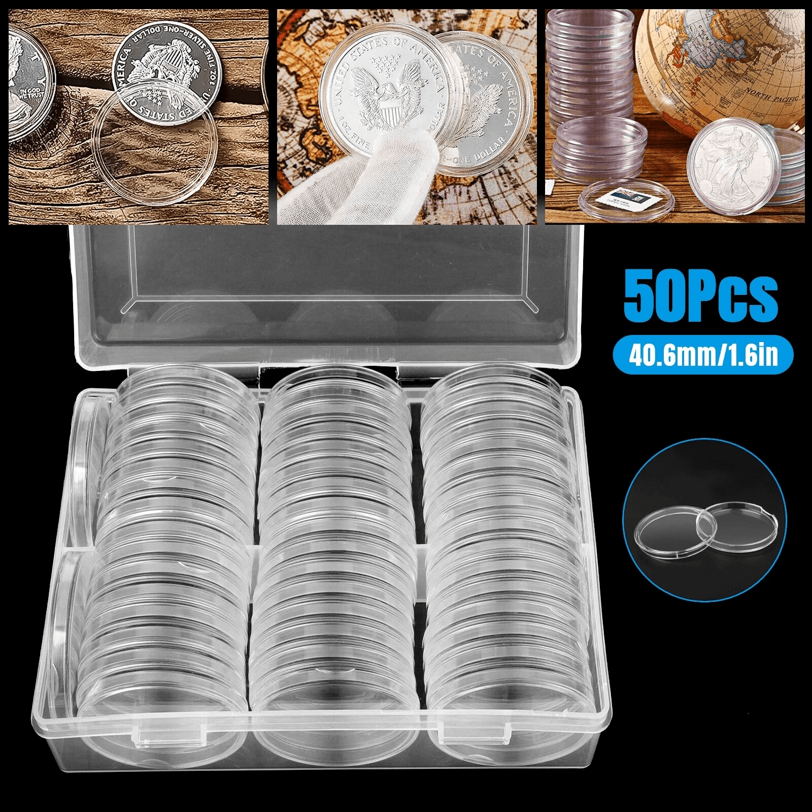 50X Coin Holder Capsules Case 40.6mm Clear With Storage Box For Silver Dollar Perfect For Coin Collection And Display 50X Coin Holder Capsules Case 40.6mm Clear With Storage Box For Silver Dollar Perfect For Coin Collection And Display