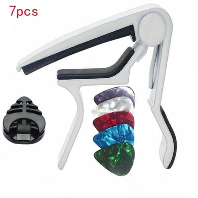 7pcs Guitar Capo Set For Acoustic & Electric Guitars Includes 5 Free Picks & 1 Holder Available In Black Or Silver white Guitar Capo