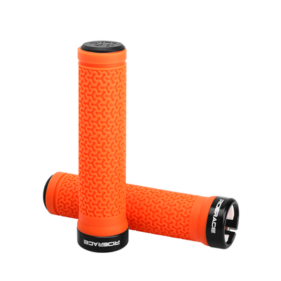 Bicycle Handlebar Grips MTB Mountain Bike Non Slip Rubber Lock On Covers, Single Sided Locking Cycling Handle Grips orange