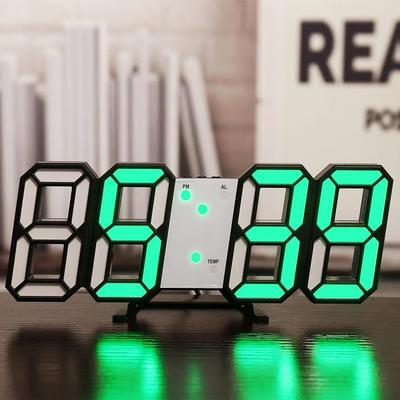 3D LED Digital Clock Glowing Night Mode Adjustable Wall & Table Decoration For Living Room Black Frame Green