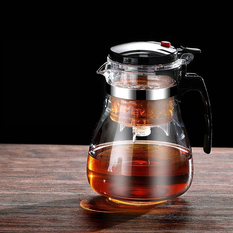 Heat Resistant Glass Teapot With One Click Filtering, Premium Tea Maker Coffee Pot Home Teaware Set 1200ml