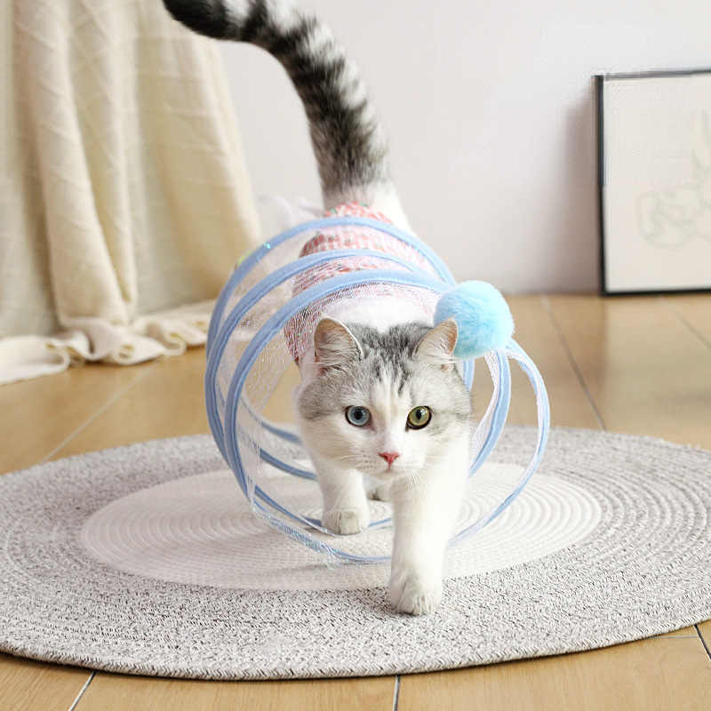 Colorful Coil Cat Tunnel: Collapsible Indoor Toy For Cats Fun Crinkle Spiral Springs purple