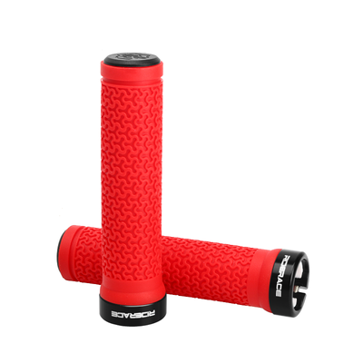 Bicycle Handlebar Grips MTB Mountain Bike Non Slip Rubber Lock On Covers, Single Sided Locking Cycling Handle Grips red