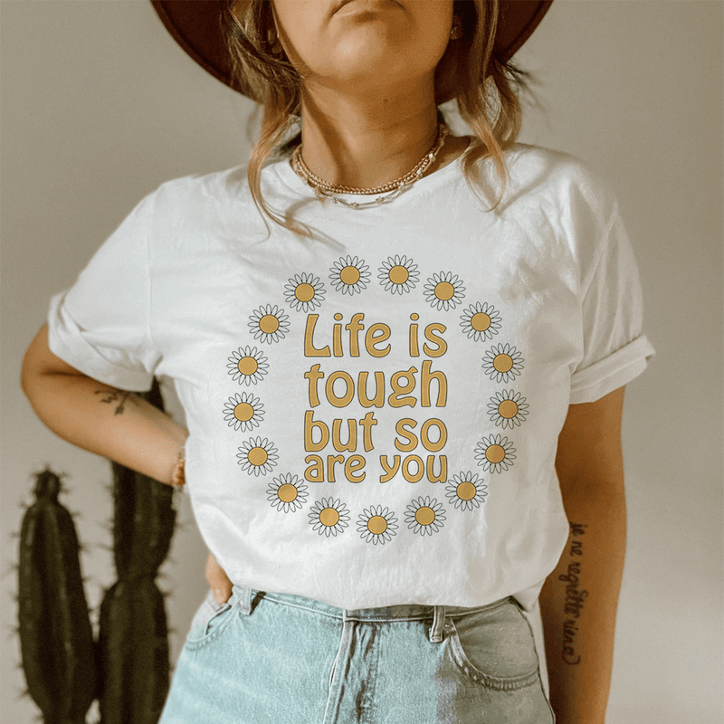 Life Is Tough But So Are You Floral Tee Heather Prism Dusty Blue 3XL