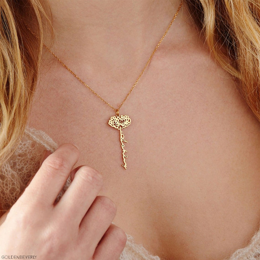 Custom Name Birth Month Flower Necklace December