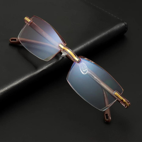 Elegant Vision Enhancement Rimless Anti Blue Light Presbyopic Reading Glasses For Reduced Eye Strain Black 400