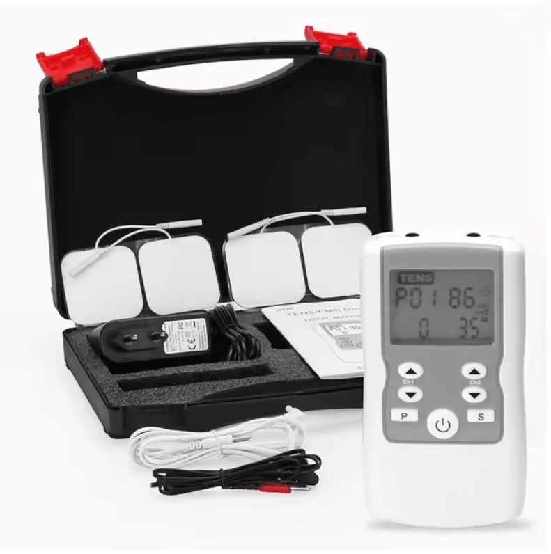 28 Mode TENS EMS Muscle Stimulator For Pain Relief And Recovery silver Box