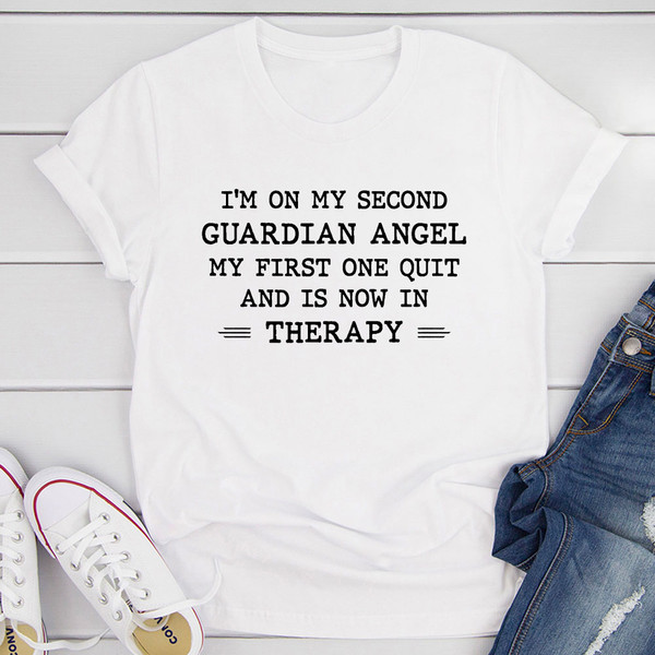 I'm On My Second Guardian Angel T Shirt Dark Grey Heather M