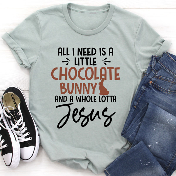 All I Need Is A Little Chocolate Bunny Tee Heather Prism Peach M
