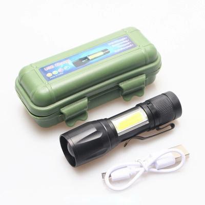 Portable Mini LED Flashlight With Built In Battery | USB Rechargeable Torch Lamp Waterproof, Adjustable Focus For Outd With Box