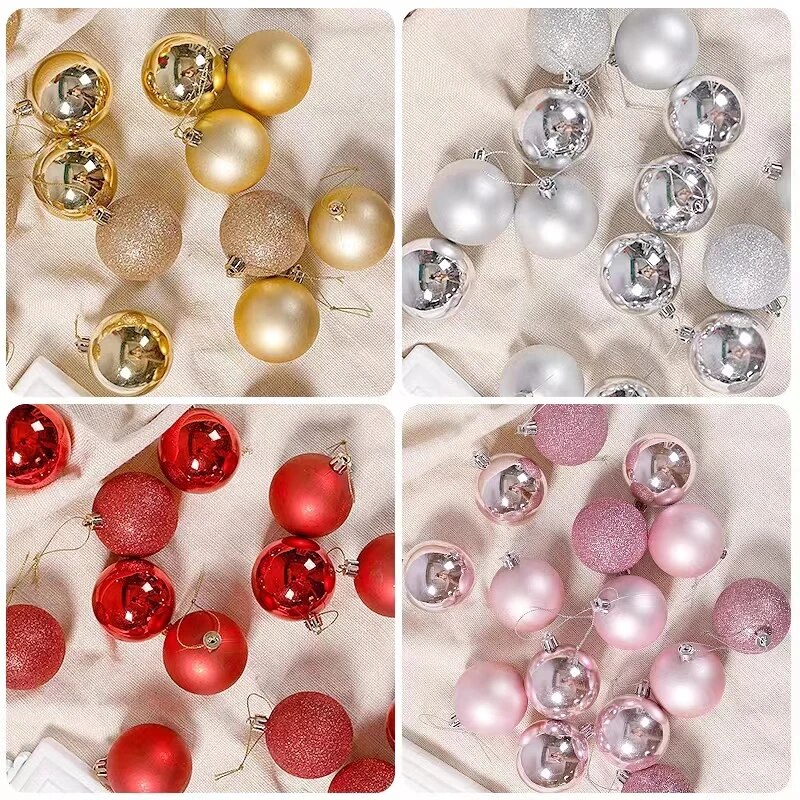 1 Box Xmas Balls Tree Ornaments Hanging Pendants Home Party Decor 2023 New Year Gift Noel Navidad Color: 24pcs Pink