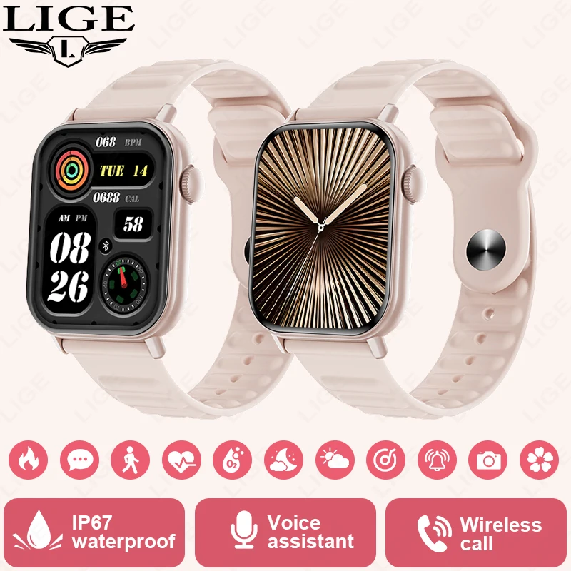 LIGE 2025 Neue 1,83 Zoll HD-Smartwatch mit vollem Touchscreen für Damen, Sprachassistent, Bluetooth-Anruf, Herrenuhren, Gesundheitsmonitor, Smartwatch Image