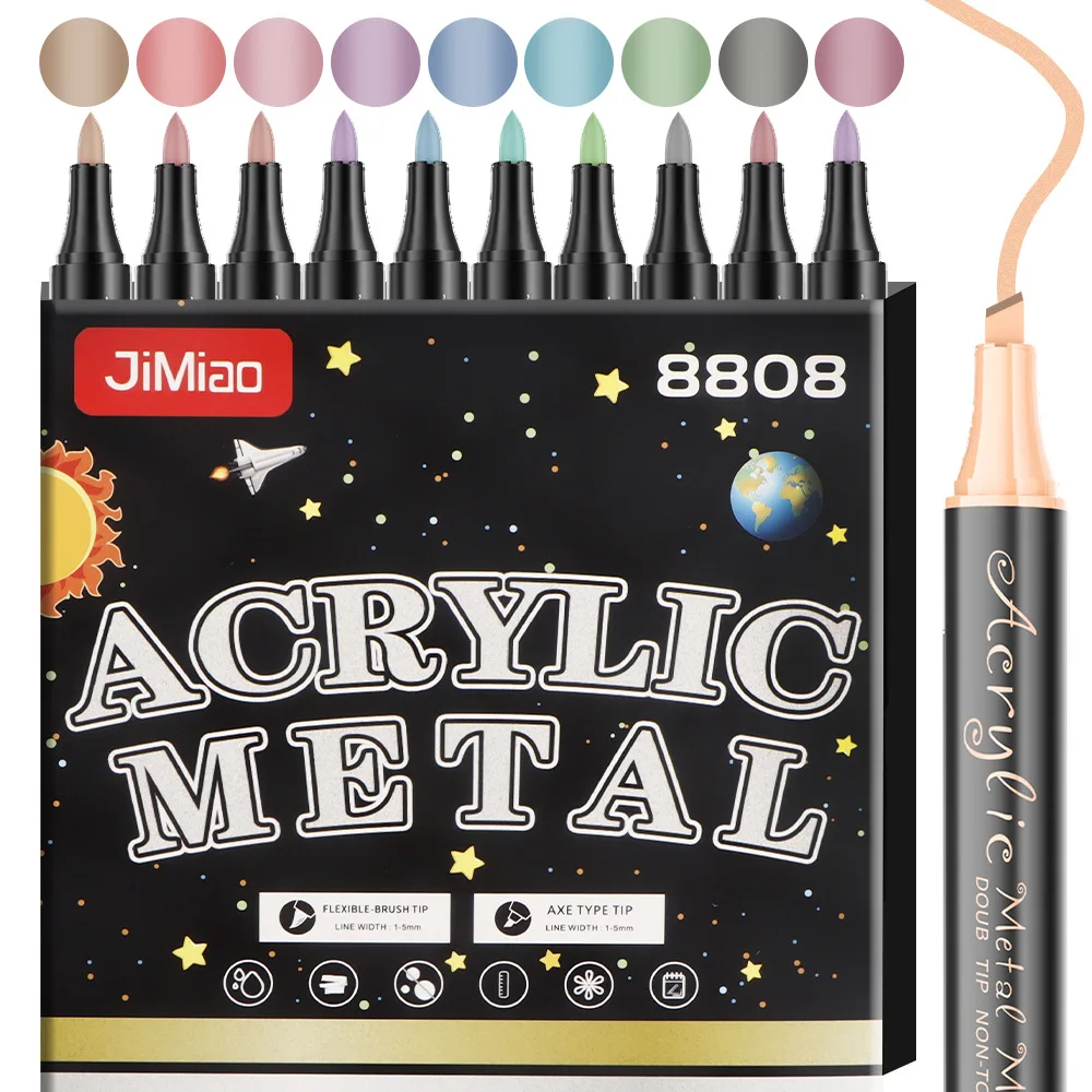12/24 Farben Metallic-Acrylmarker – stapelbar, doppelköpfig, zum Zeichnen, Graffiti- und DIY-Projekte, Kunst- und Schulbedarf. Image