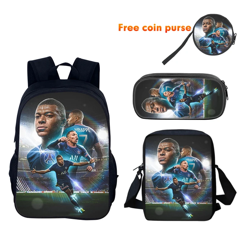 M-Mbappes 3 pièces ensemble sac d'école Football sport sac à dos avec sacs à bandoulière sacs à crayons Star Player école sac à dos pour le meilleur cadeau