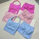 Pantaloncini reggiseno sportivo da donna ad alta elasticità con scollo all'americana Set allenamento in palestra Yoga Fitness Comodo abbigliamento attivo Abbigliamento fitness da impatto