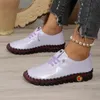 Frauen Leder Wohnungen 2025, Neue Weiche sohlen Römischen Atmungsaktive Retro Nähte Muffin Unten Turnschuhe Frau Müßiggänger Schuhe Plus Größe 43