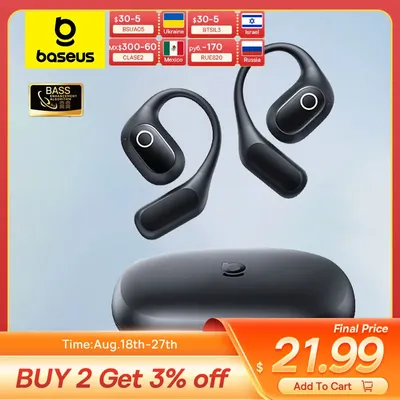 Baseus Eli 2i Fit Open-Ear-Kopfhörer, echte kabellose Bluetooth 6.0-Ohrbügel-Kopfhörer, IPX5 wasserdichte Sport-Ohrhörer, Bass-Boost Image