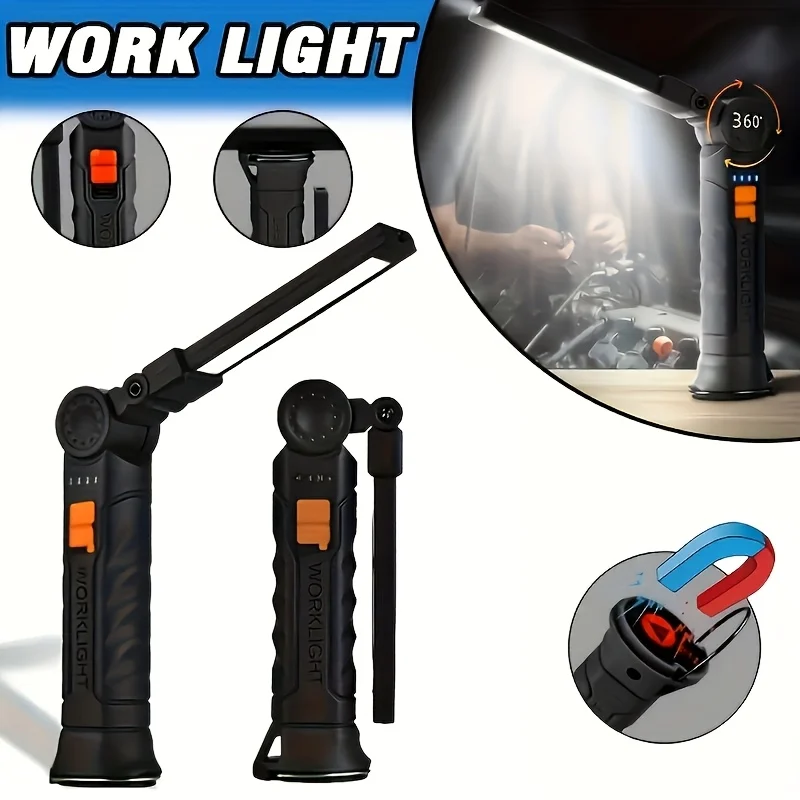COB-LED-Arbeitsleuchte, dimmbar, wiederaufladbar, LED-Taschenlampe, Inspektionslampe mit magnetischem Haken, Powerbank, eingebaute Batterie-Taschenlampe